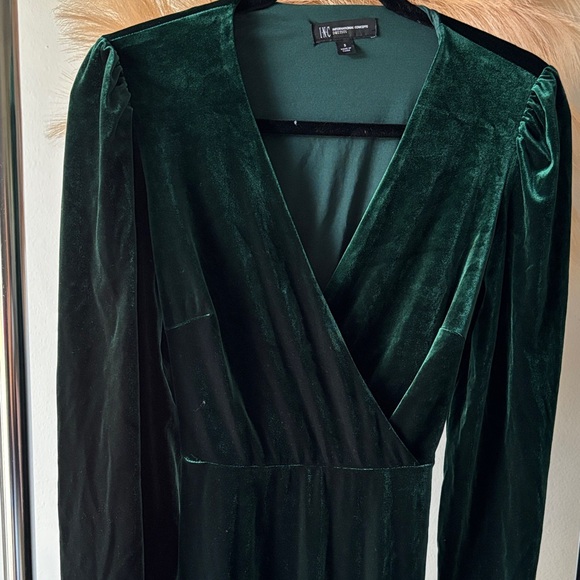 INC International Concepts Dark Green Velvet Long Sleeve Dress - Picture 3 of 6